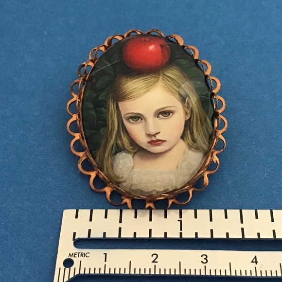 Girl with Red Apple on Head Portrait Style Brooch - Picture 2 of 4